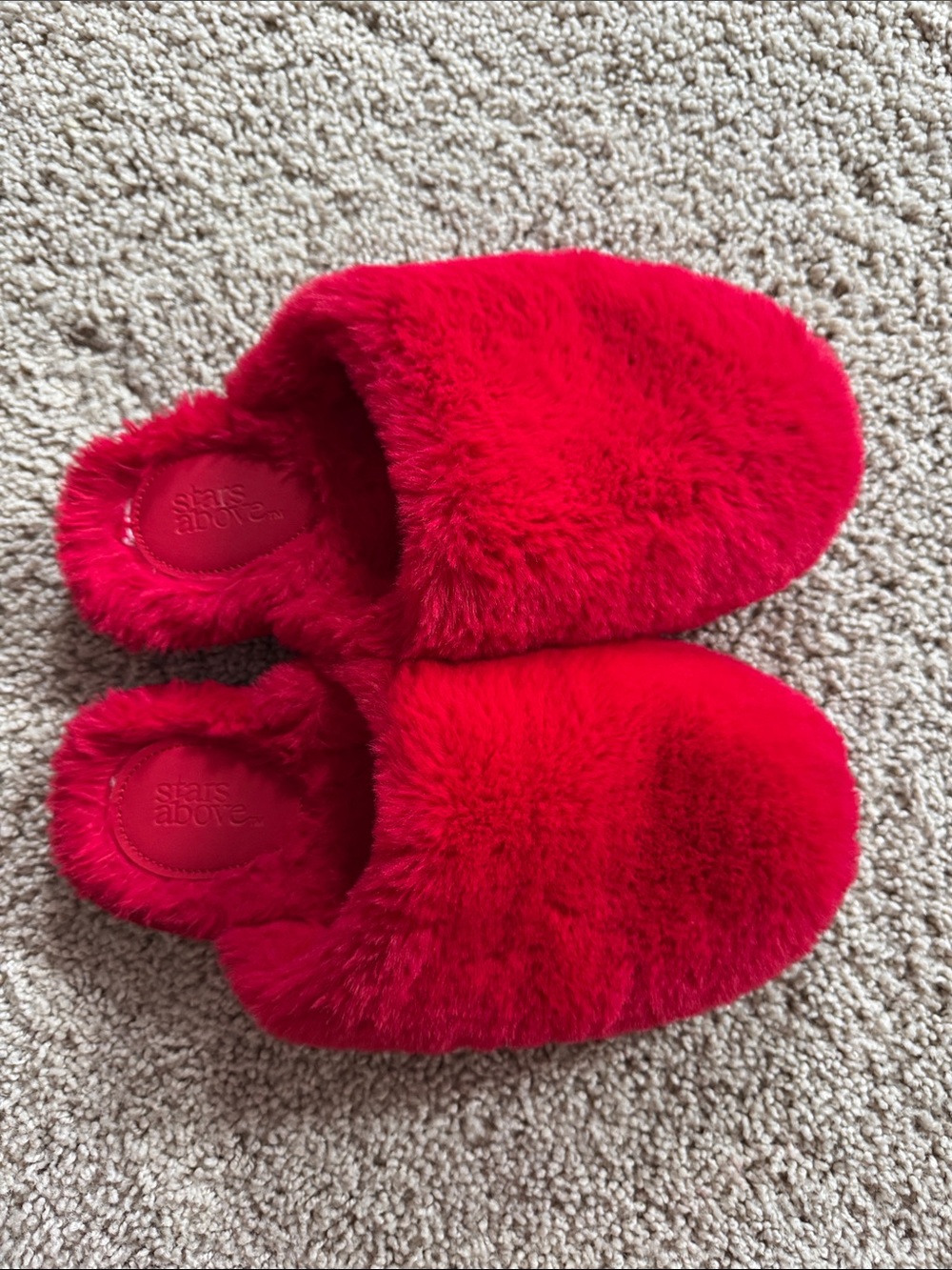 stars above Women’s Plush Bright Red Fuzzy Slip-On Slippers